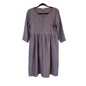 Hidden Alley dress size Large half sleeve pinstripe cotton blue white‎ pockets